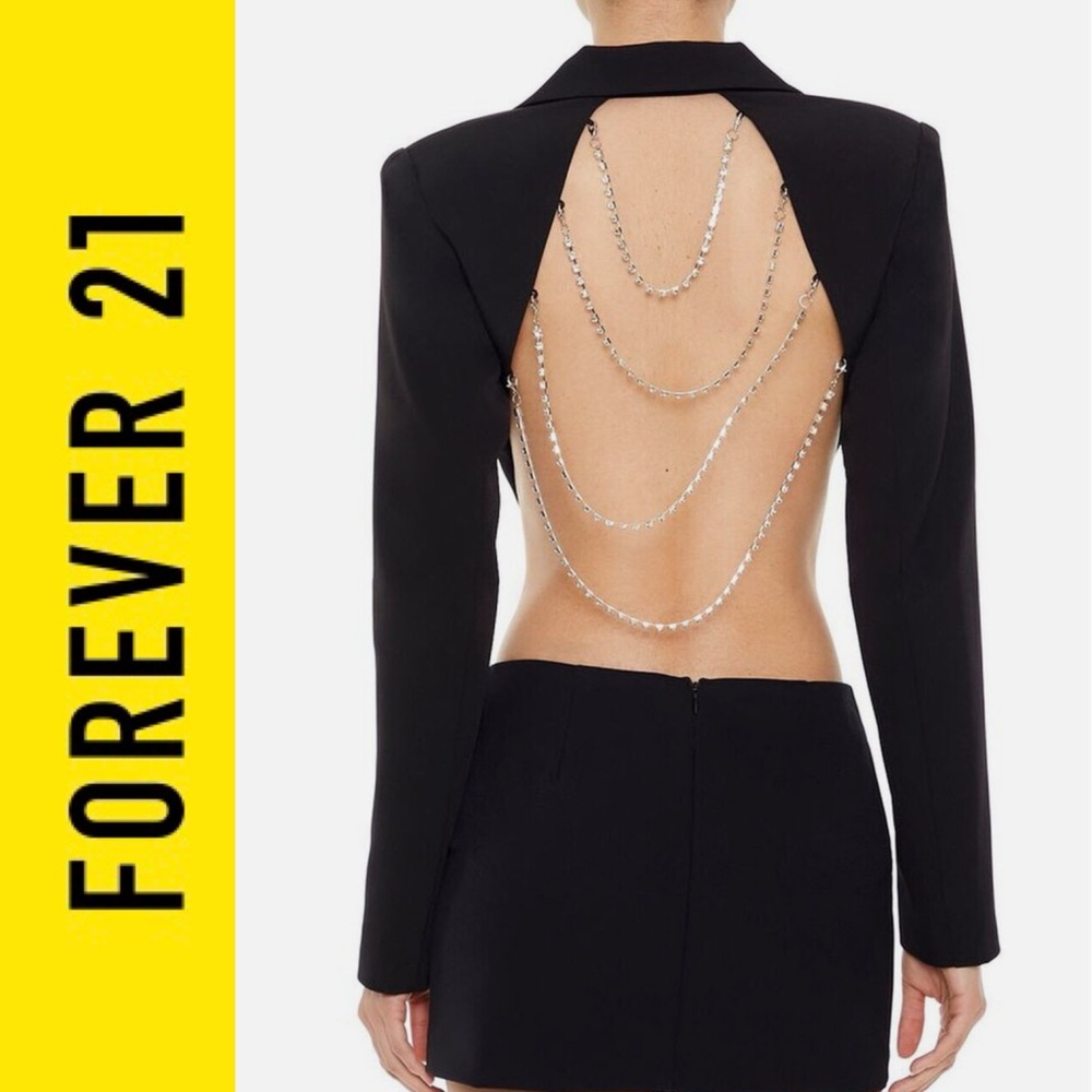 Forever 21 🖤 Open-Back Rhinestone Chain Blazer ~ Small